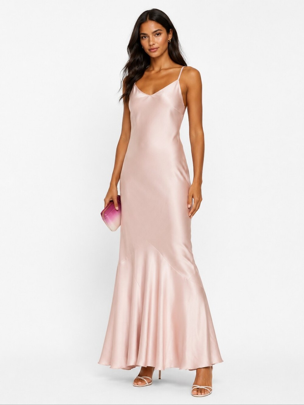 Ghost London Hollywood Bella Satin Crepe Maxi Slip Dress In Pink Size S